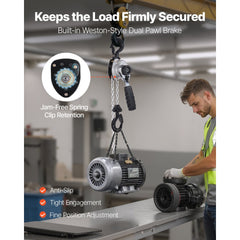 VEVOR Manual Lever Chain Hoist, 1/2T 1100LBS Capacity Heavy Duty Come Along, 5FT Lift G80 Alloy Steel Chain With Dual