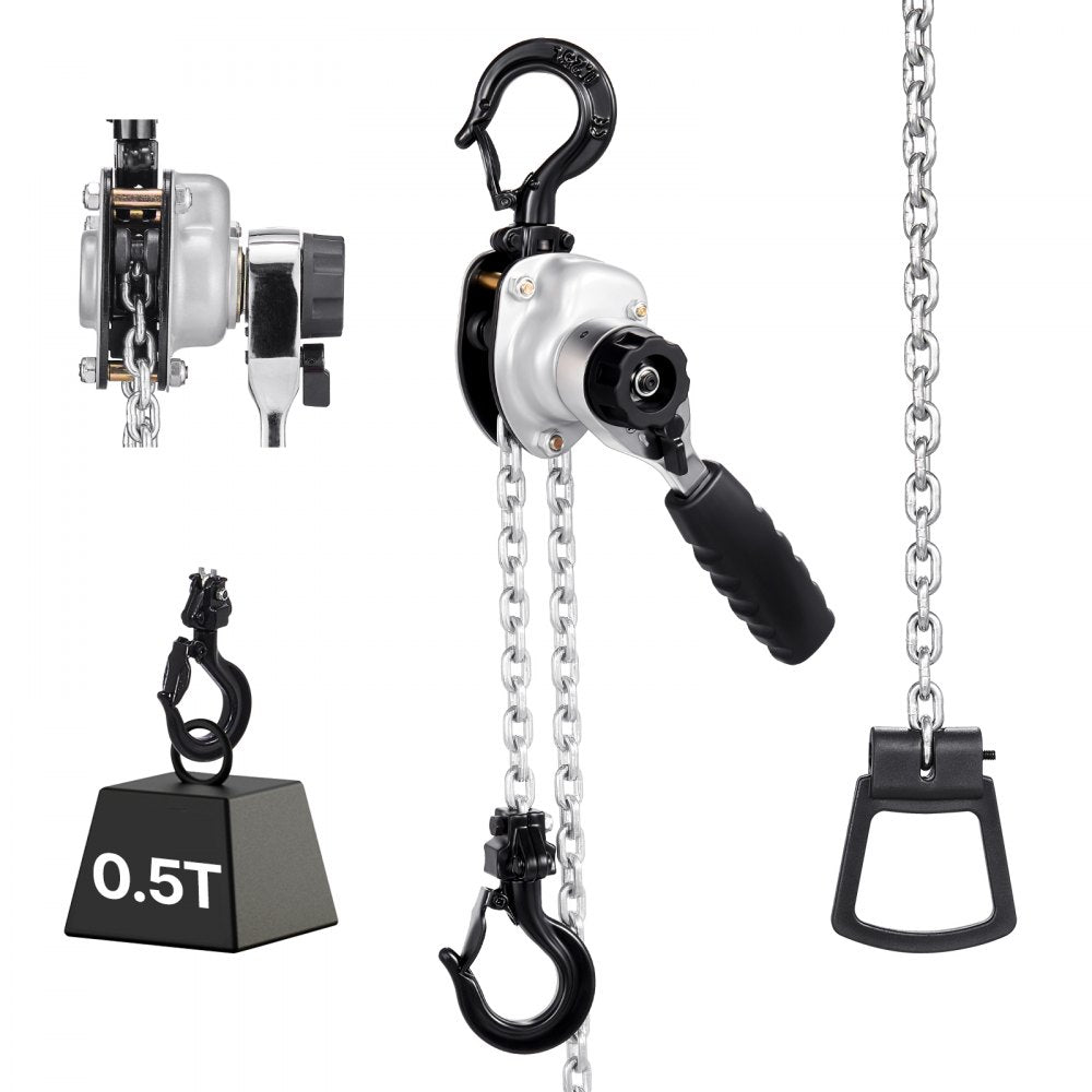 VEVOR Manual Lever Chain Hoist, 1/2T 1100LBS Capacity Heavy Duty Come Along, 5FT Lift G80 Alloy Steel Chain With Dual