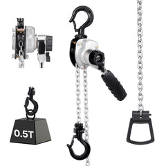 VEVOR Manual Lever Chain Hoist, 1/2T 1100LBS Capacity Heavy Duty Come Along, 5FT Lift G80 Alloy Steel Chain With Dual