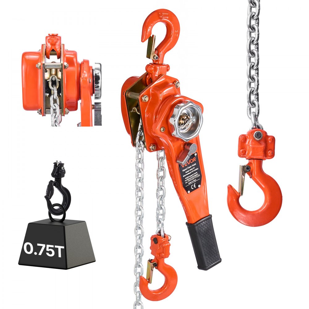 VEVOR Manual Lever Chain Hoist, 3/4T 1650LBS Capacity Heavy Duty Come Along, 10FT Lift G80 Alloy Steel Chain With Dual