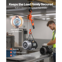 VEVOR Manual Lever Chain Hoist, 3/4T 1650LBS Capacity Heavy Duty Come Along, 20FT Lift G80 Alloy Steel Chain With Dual