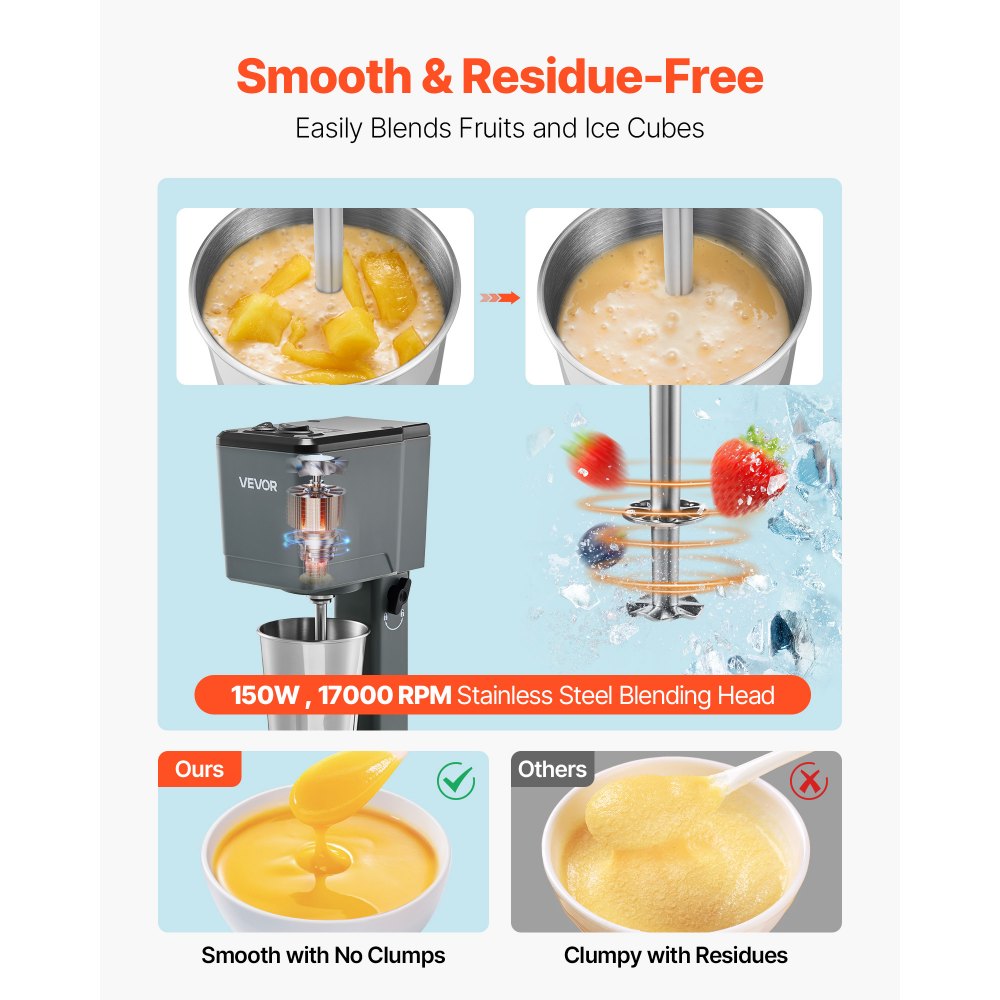 VEVOR Milkshake Maker, 150W Milk Shake Maker Mixer, Single Head Drink Mixer Blender Machine, Dual-Speed Adjustment