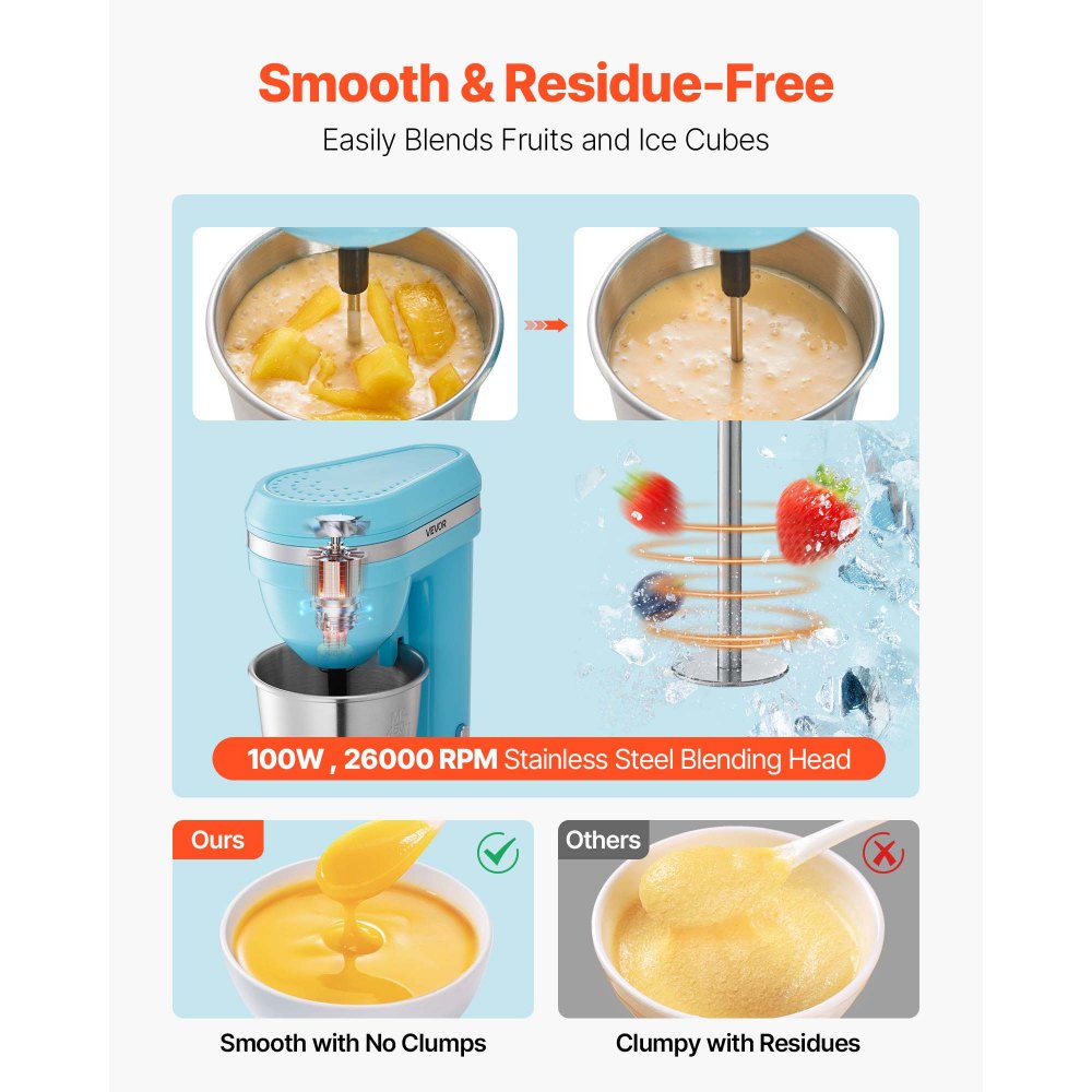 VEVOR Milkshake Maker, 100W Milk Shake Maker Mixer, Single Head Drink Mixer Blender Machine, Dual-Speed Adjustment