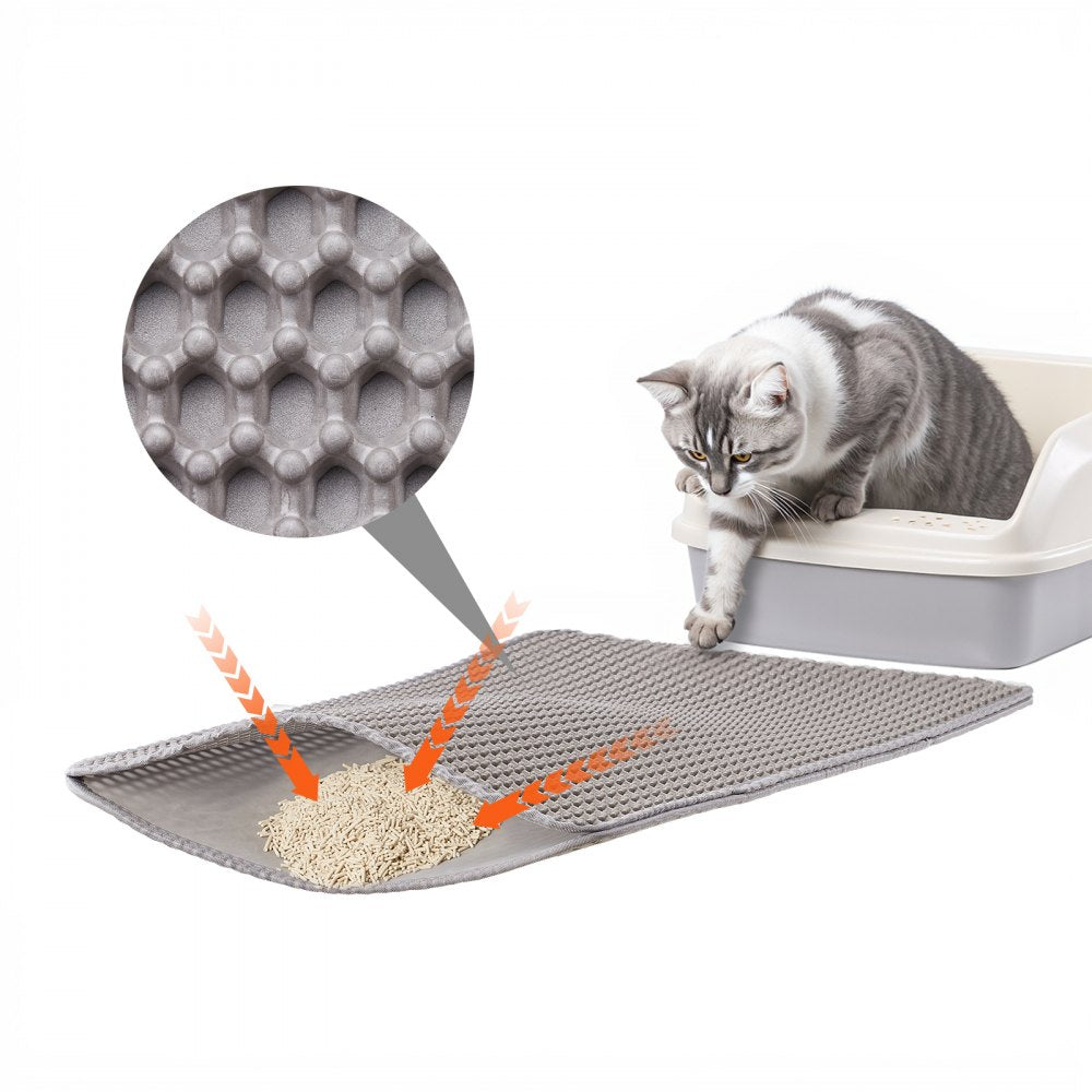 VEVOR Cat Litter Mat, 24 x 15 in, Double-Layer Litter Box Mat, Non-Slip & Urine-Proof Litter-Trapping Mats for Indoor