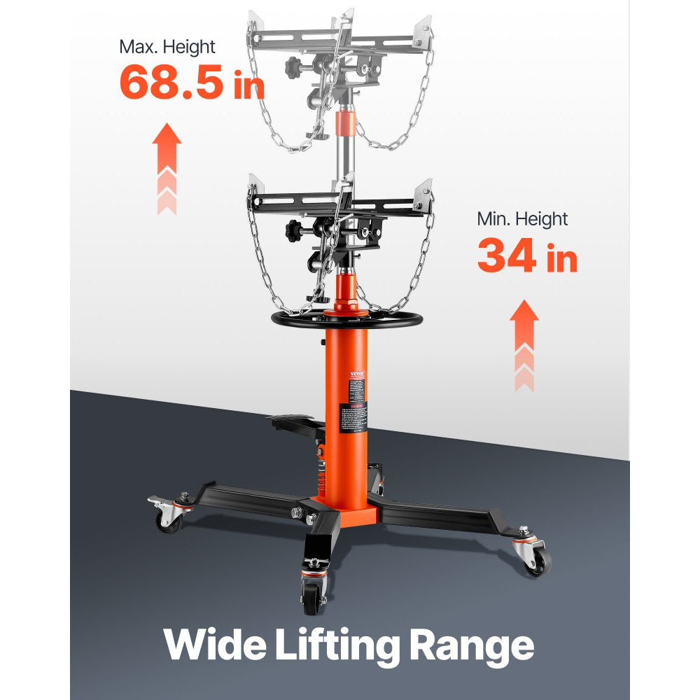 VEVOR Transmission Jack, 1322 LBS Hydraulic Telescoping Transmission Jack, 32"-67" High Lift Floor Jack Stand with Foot