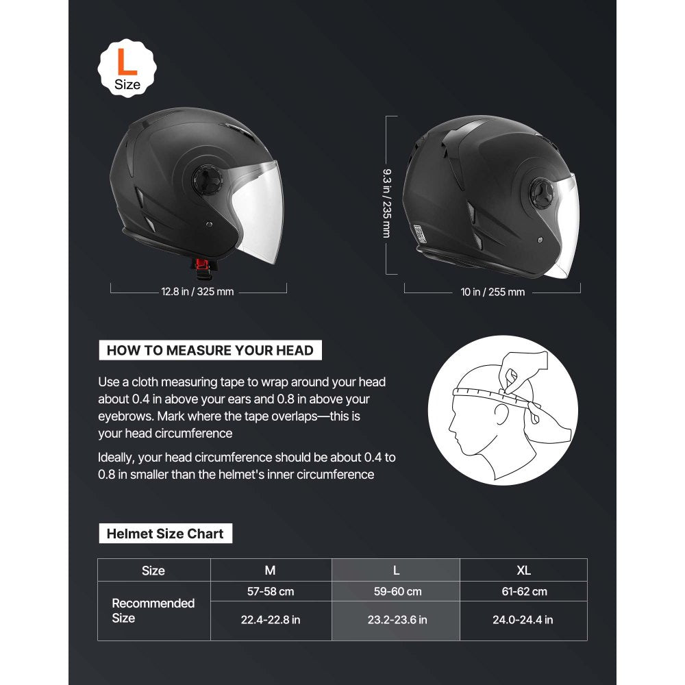 VEVOR Motorcycle Helmet, 3/4 Open Face, Adult Motocross Dirt Bike Helmet with Clear Visor, Comfortable Motorbike Racing