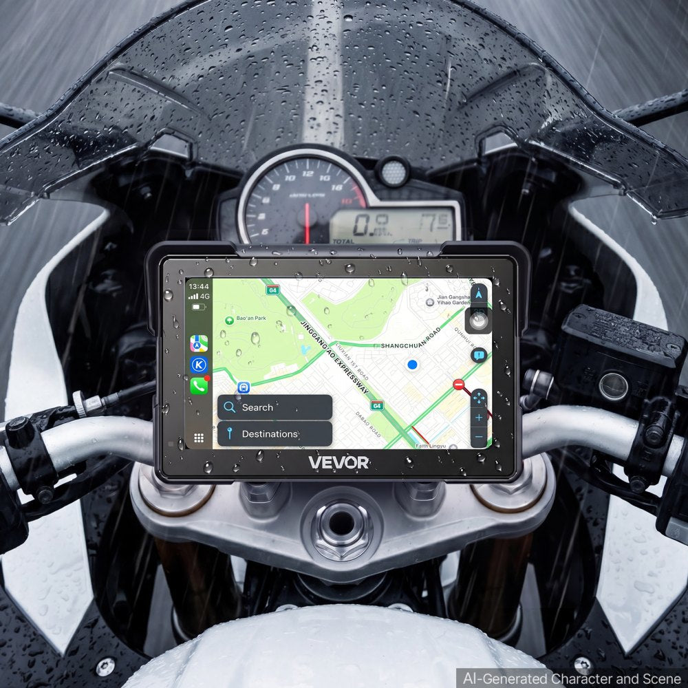 VEVOR 7 Inch Wireless Motorcycle Carplay with Apple Carplay & Android Auto, HD Touchscreen GPS Navigation System with