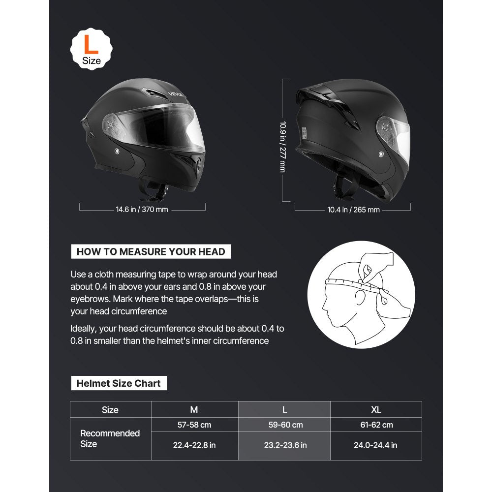 VEVOR Motorcycle Helmet, Modular, Adult Motocross Dirt Bike Helmet with Large Clear Visor, Comfortable Motorbike Racing