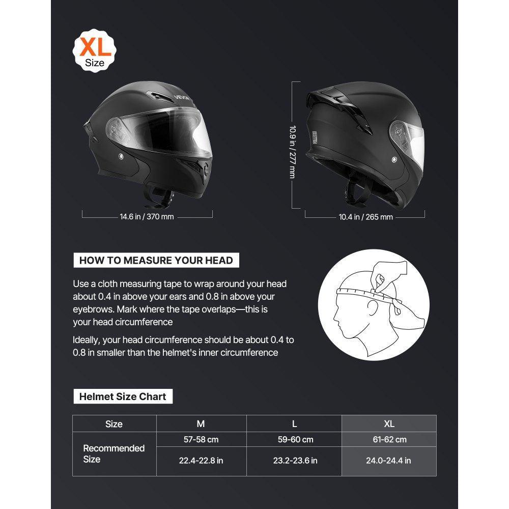VEVOR Motorcycle Helmet, Modular, Adult Motocross Dirt Bike Helmet with Large Clear Visor, Comfortable Motorbike Racing