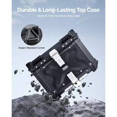 VEVOR Motorcycle Top Case, Universal Aluminum Alloy Motorbike Tail Box with Leather Lining, 55L Waterproof Detachable