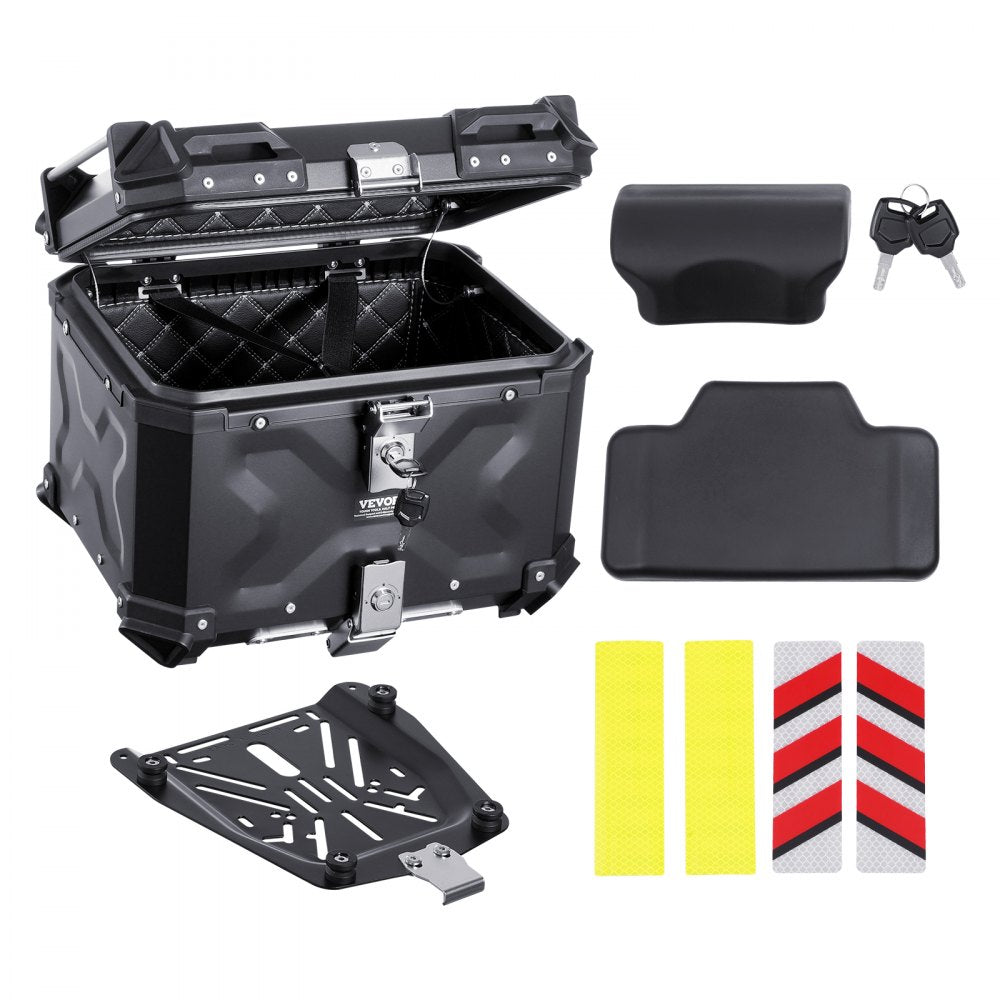 VEVOR Motorcycle Top Case, Universal Aluminum Alloy Motorbike Tail Box with Leather Lining, 55L Waterproof Detachable