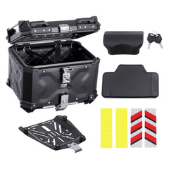 VEVOR Motorcycle Top Case, Universal Aluminum Alloy Motorbike Tail Box with Leather Lining, 55L Waterproof Detachable