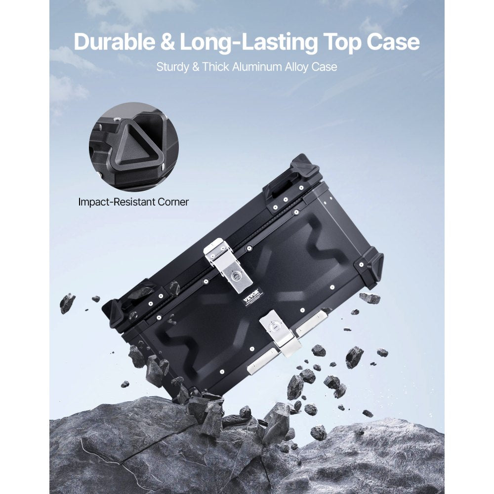VEVOR Motorcycle Top Case, Universal Aluminum Alloy Motorbike Tail Box with Leather Lining, 65L Waterproof Detachable
