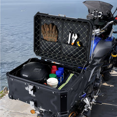 VEVOR Motorcycle Top Case, Universal Aluminum Alloy Motorbike Tail Box with Leather Lining, 65L Waterproof Detachable