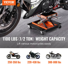 VEVOR Motorcycle Lift, 1100 LBS Motorcycle Lift ATV Scissor Lift Jack with Dolly & Hand Crank, Center Hoist Crank Stand