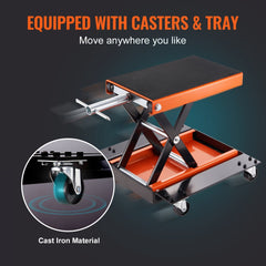 VEVOR Motorcycle Lift, 1100 LBS Motorcycle Lift ATV Scissor Lift Jack with Dolly & Hand Crank, Center Hoist Crank Stand