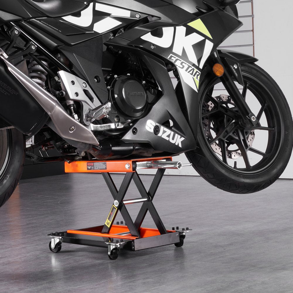 VEVOR Motorcycle Lift, 1100 LBS Motorcycle Lift ATV Scissor Lift Jack with Dolly & Hand Crank, Center Hoist Crank Stand