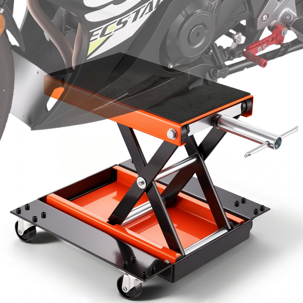 VEVOR Motorcycle Lift, 1100 LBS Motorcycle Lift ATV Scissor Lift Jack with Dolly & Hand Crank, Center Hoist Crank Stand