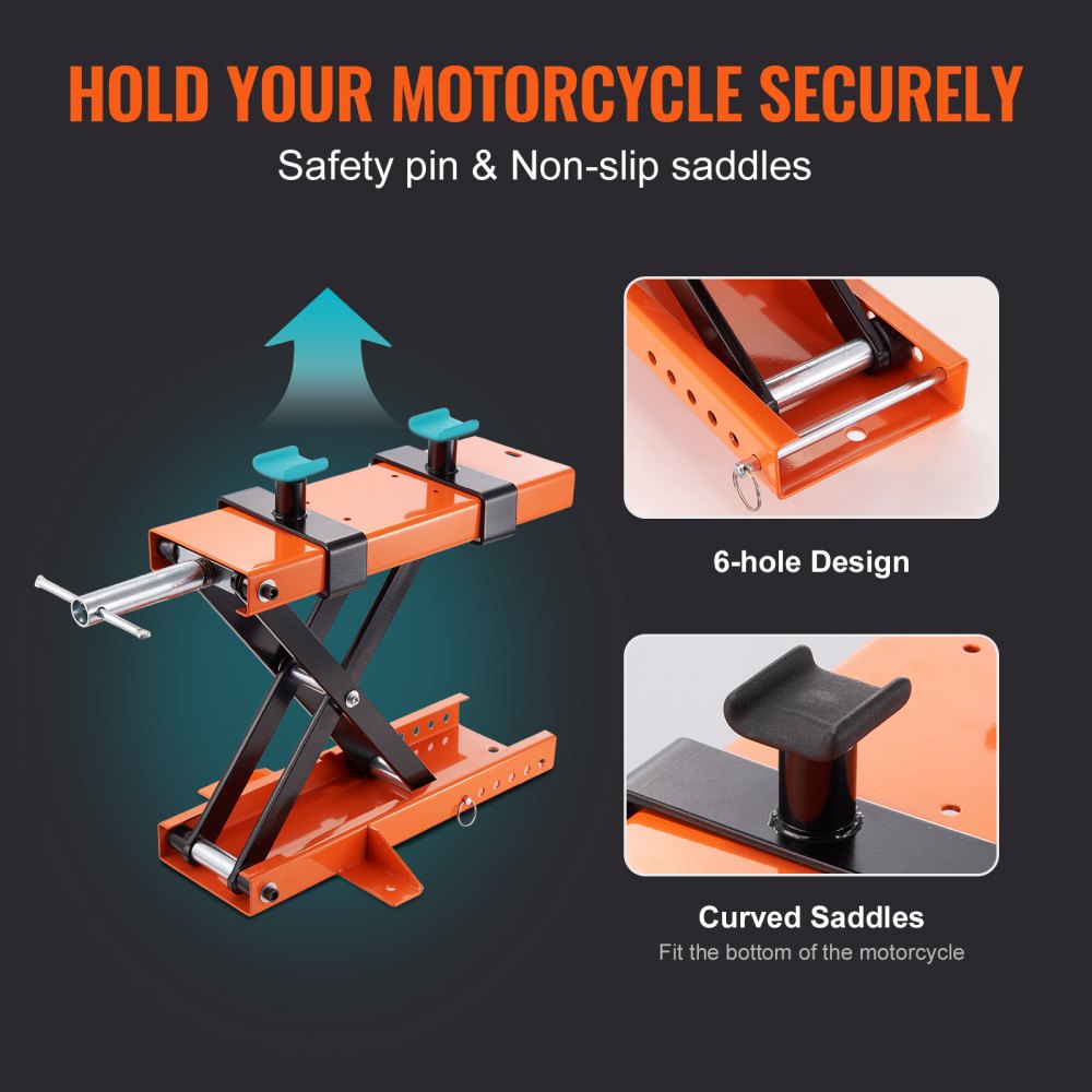 VEVOR Motorcycle Lift, 500 kg Motorcycle Center Scissor Lift Jack with Saddle & Safety Pin, Steel Motorcycle Jack Hoist