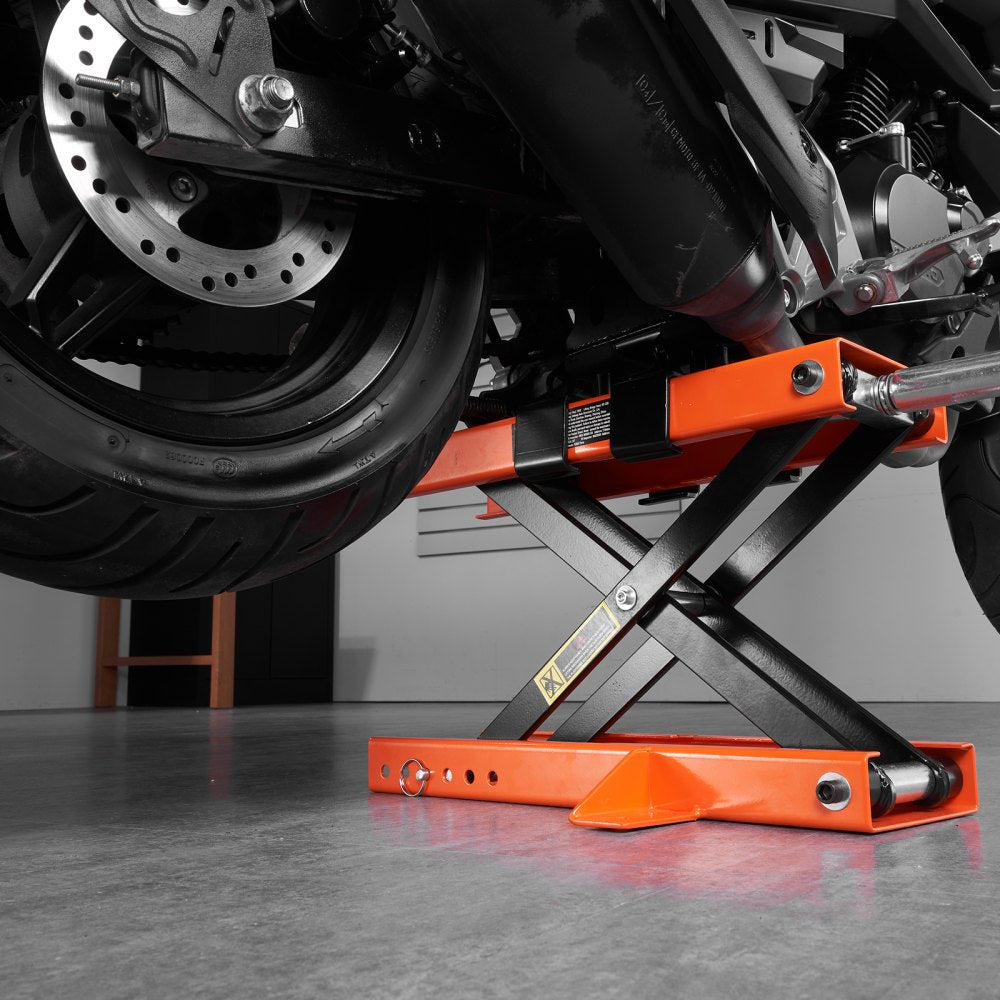 VEVOR Motorcycle Lift, 500 kg Motorcycle Center Scissor Lift Jack with Saddle & Safety Pin, Steel Motorcycle Jack Hoist