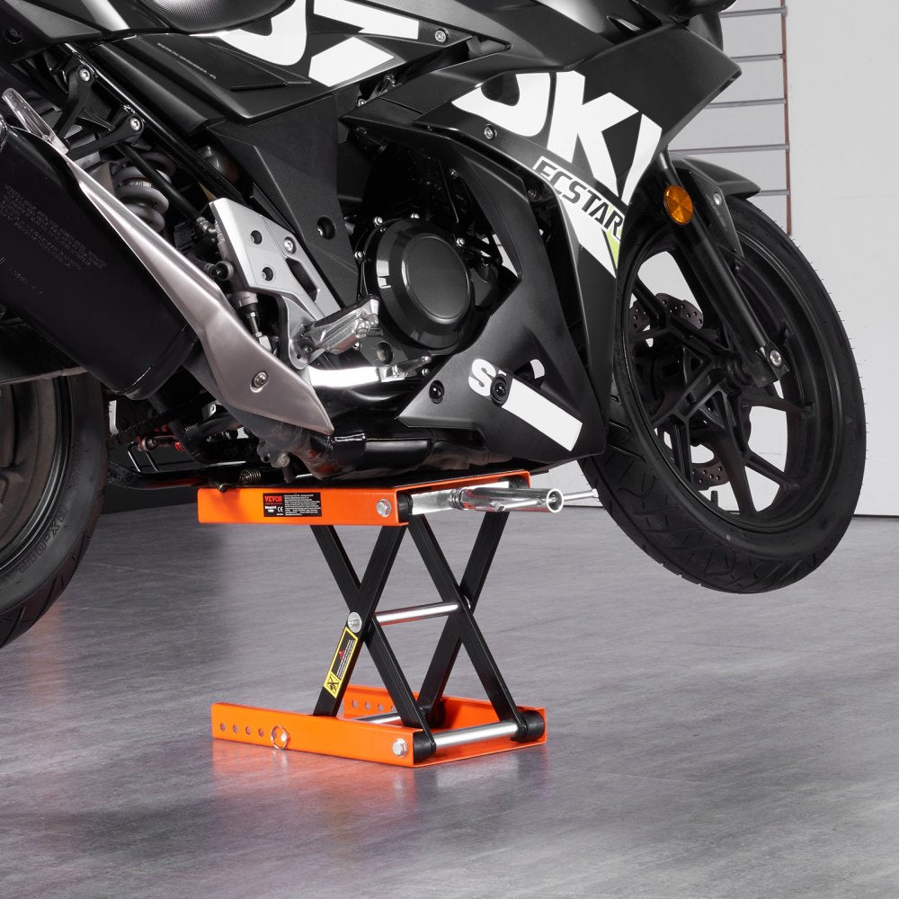 VEVOR Motorcycle Lift, 1100 LBS Motorcycle Scissor Lift Jack with Wide Deck & Safety Pin, 3.7"-13.8" Center Hoist Crank