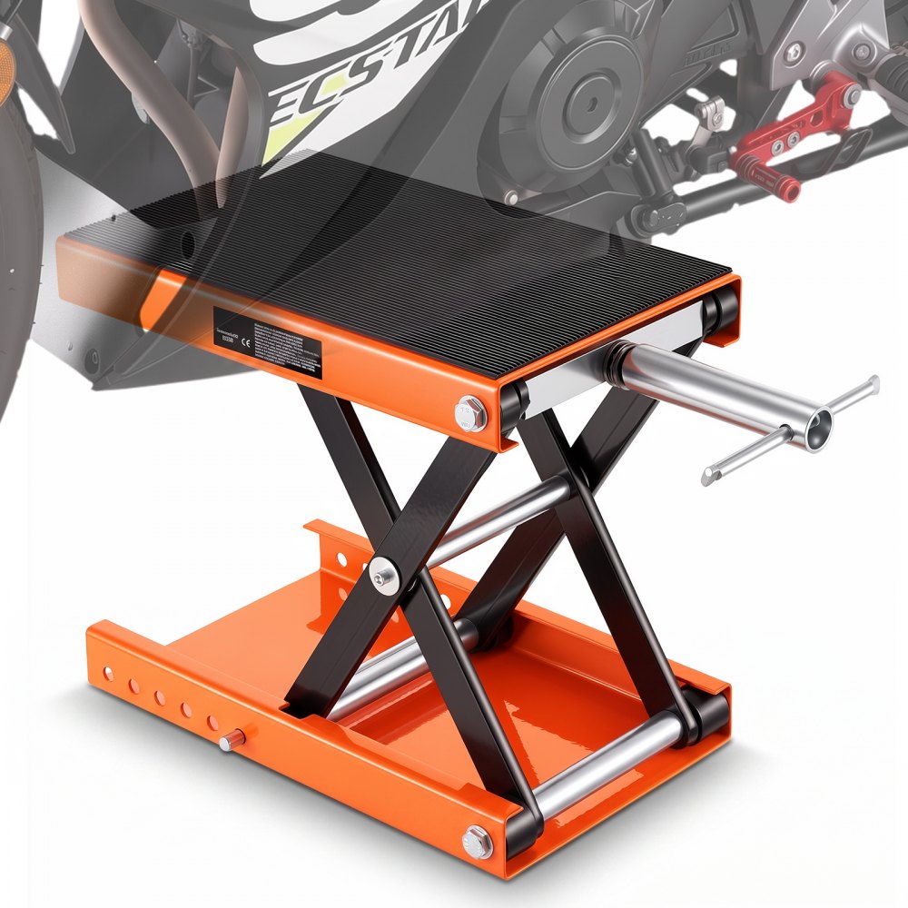 VEVOR Motorcycle Lift, 1100 LBS Motorcycle Scissor Lift Jack with Wide Deck & Safety Pin, 3.7"-13.8" Center Hoist Crank