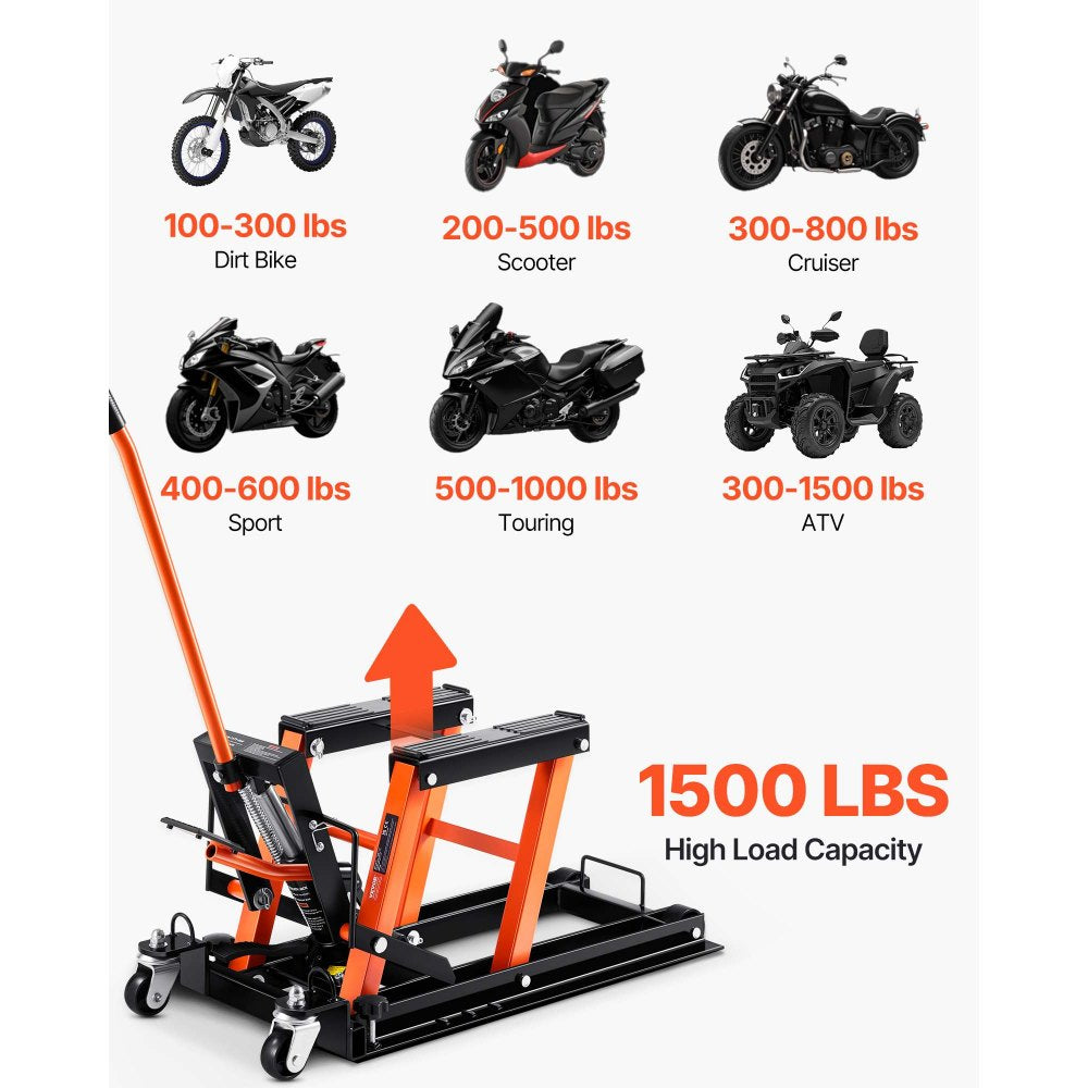 VEVOR Steel Hydraulic Motorcycle Jack Stand, 1500 LBS ATV Scissor Lift Jack, 4.7"-15" Scissor Lift Jack Stand with 4