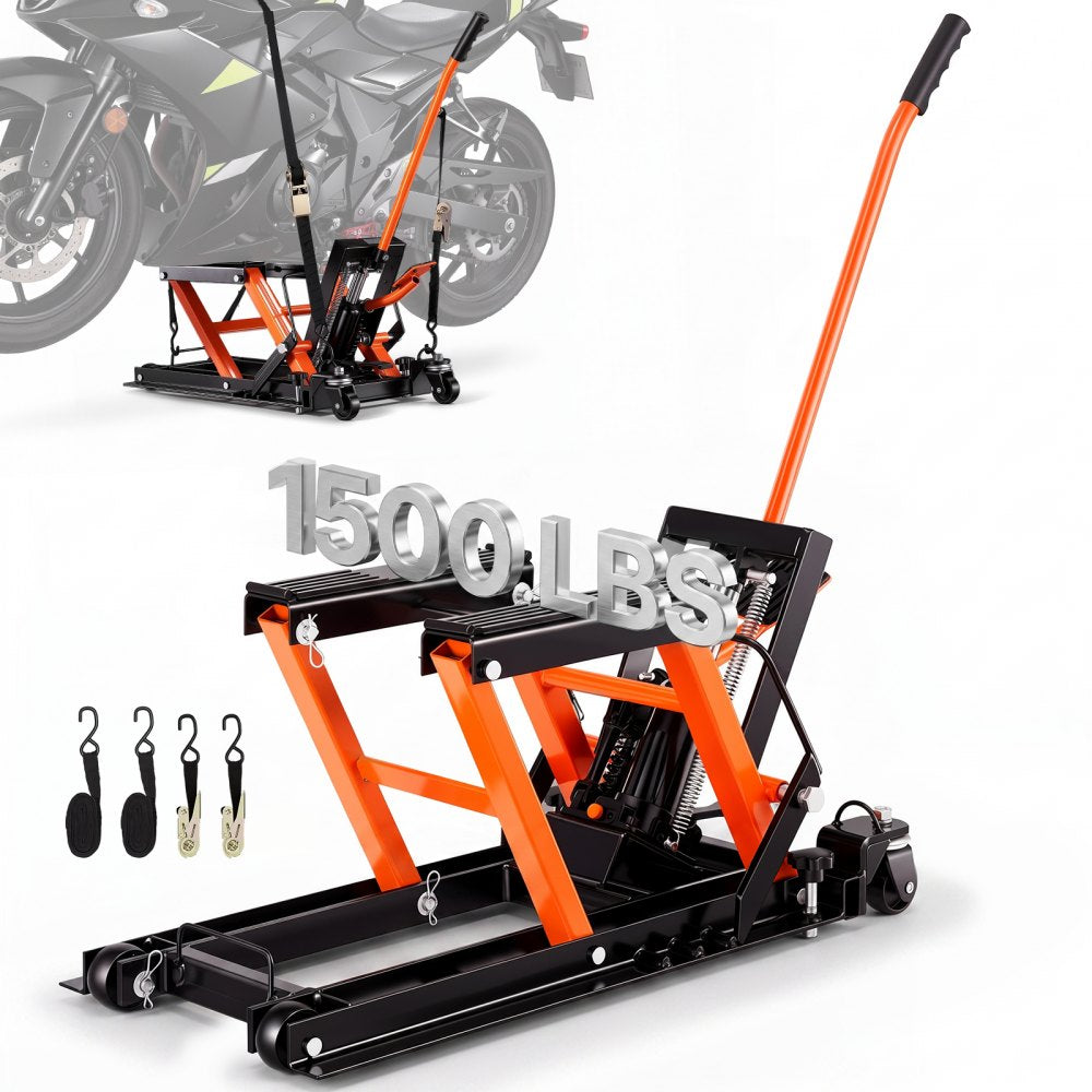VEVOR Steel Hydraulic Motorcycle Jack Stand, 1500 LBS ATV Scissor Lift Jack, 4.7"-15" Scissor Lift Jack Stand with 4