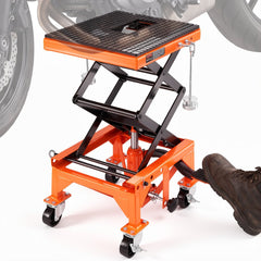 VEVOR Hydraulic Motorcycle Lift Table, 350 LBS Capacity Motorcycle Scissor Jack Lift with Wide Deck, J-hooks, 4 Wheels