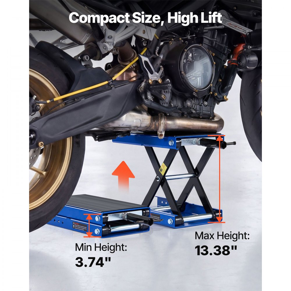 VEVOR Motorcycle Lift, 1100 lbs Motorcycle Scissor Lift Jack with Wide Deck & Lock Pin, 3.74"-13.38" Center Hoist Crank