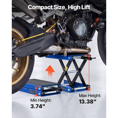 VEVOR Motorcycle Lift, 1100 lbs Motorcycle Scissor Lift Jack with Wide Deck & Lock Pin, 3.74"-13.38" Center Hoist Crank