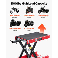 VEVOR Motorcycle Lift, 1100 lbs Motorcycle Scissor Lift Jack with Wide Deck & Lock Pin, 3.74"-13.38" Center Hoist Crank