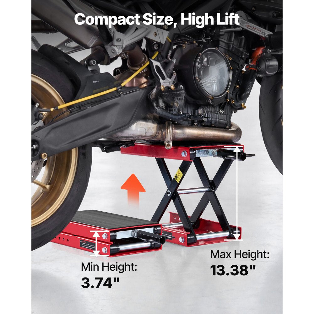 VEVOR Motorcycle Lift, 1100 lbs Motorcycle Scissor Lift Jack with Wide Deck & Lock Pin, 3.74"-13.38" Center Hoist Crank