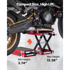 VEVOR Motorcycle Lift, 1100 lbs Motorcycle Scissor Lift Jack with Wide Deck & Lock Pin, 3.74"-13.38" Center Hoist Crank