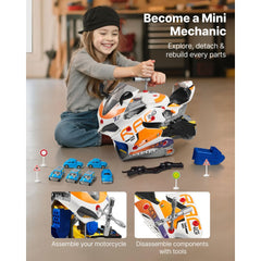 VEVOR Motorcycle Engine Toy, 25 Pieces, Motorcycle Mechanic Toy with Removable Parts, Lights & Sounds, Simulated Riding