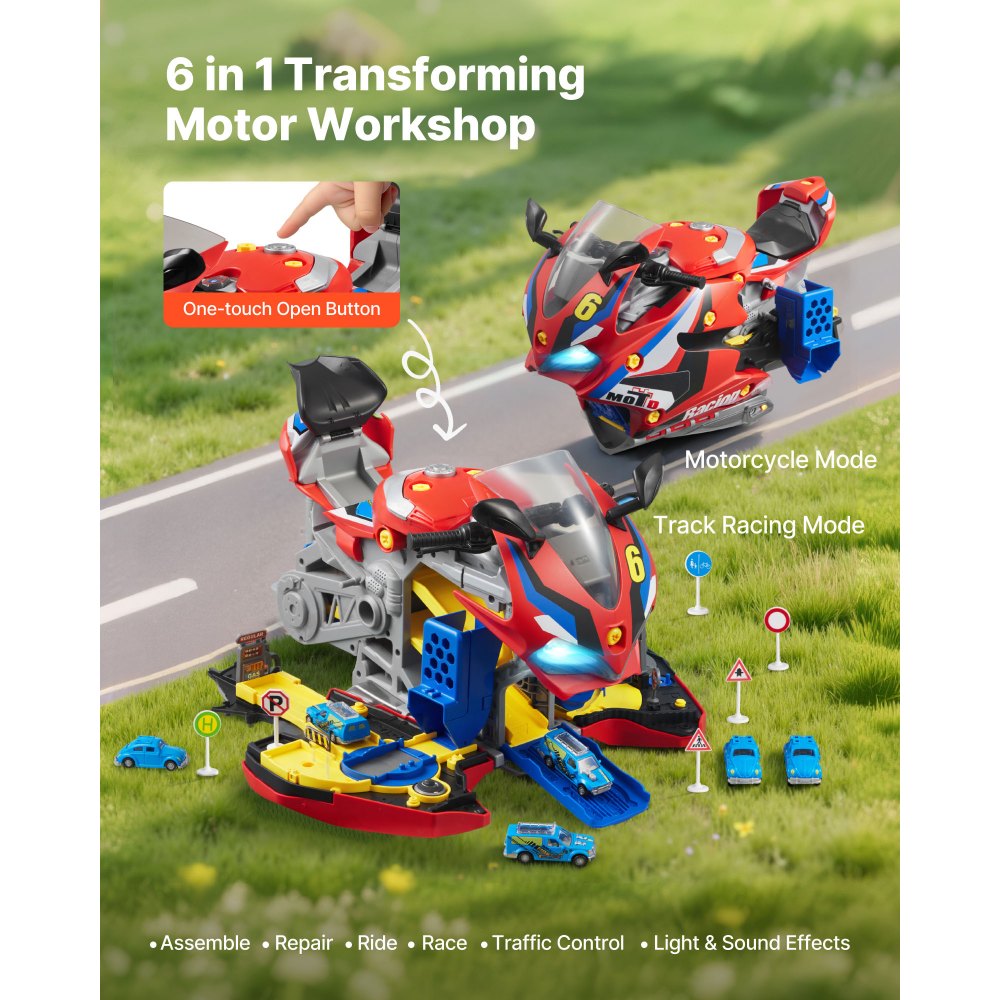 VEVOR Motorcycle Engine Toy, 25 Pieces, Motorcycle Mechanic Toy with Removable Parts, Lights & Sounds, Simulated Riding