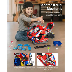 VEVOR Motorcycle Engine Toy, 25 Pieces, Motorcycle Mechanic Toy with Removable Parts, Lights & Sounds, Simulated Riding