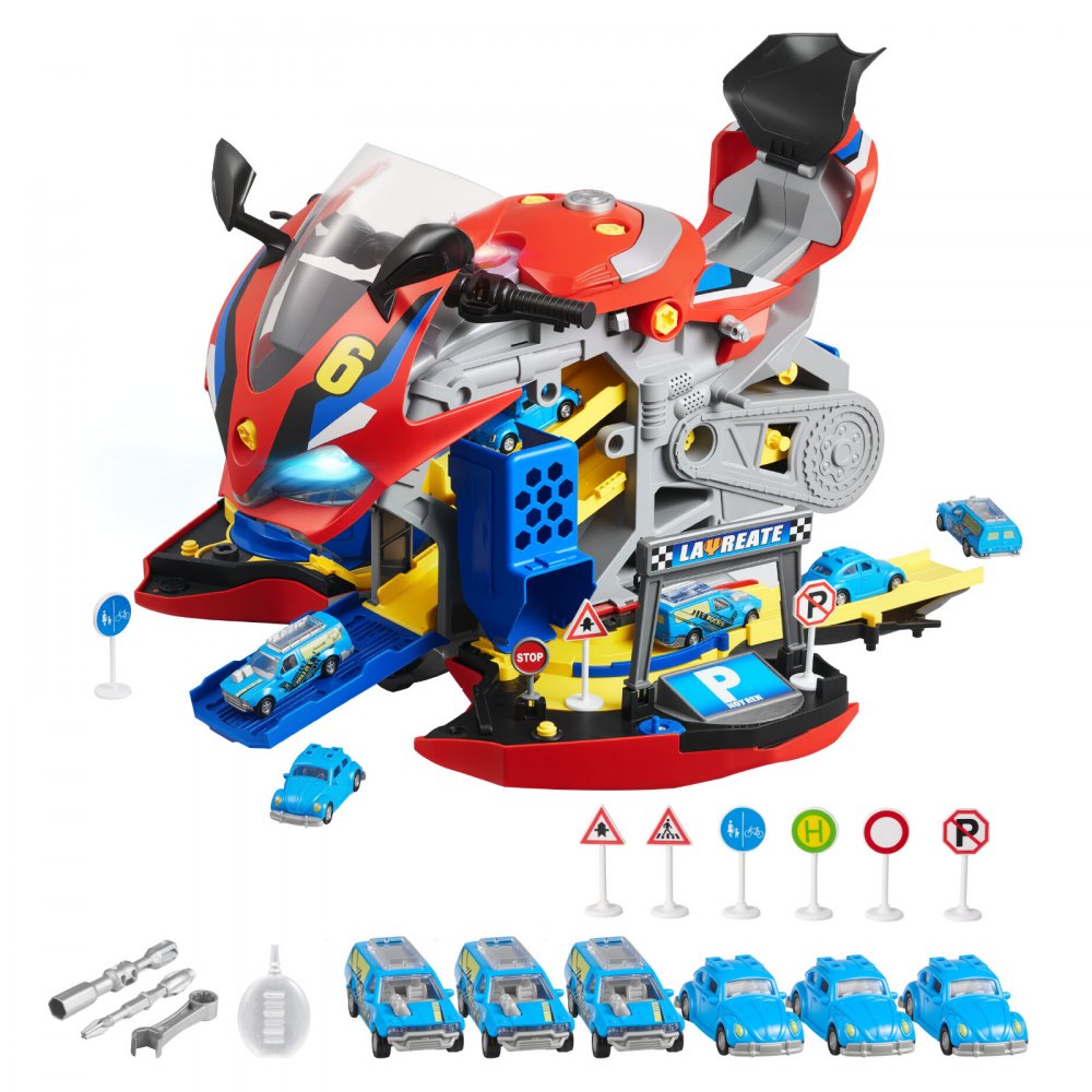 VEVOR Motorcycle Engine Toy, 25 Pieces, Motorcycle Mechanic Toy with Removable Parts, Lights & Sounds, Simulated Riding