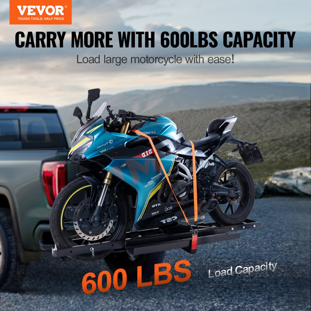 VEVOR Motorcycle Carrier, 600 LBS Steel Motorcycle Carrier Hitch Mount with Loading Ramp, Scooter Dirt Bike Trailer