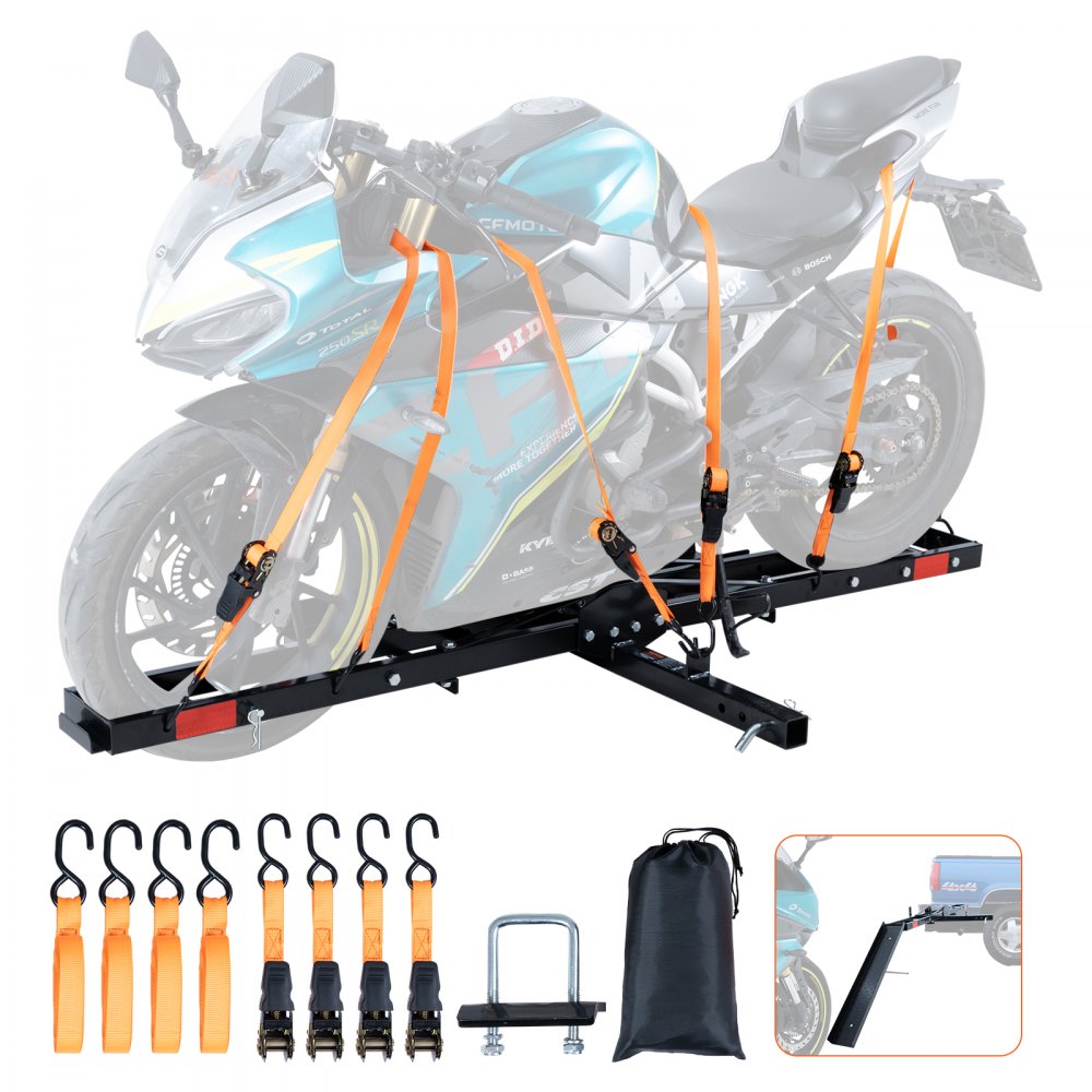 VEVOR Motorcycle Carrier, 600 LBS Steel Motorcycle Carrier Hitch Mount with Loading Ramp, Scooter Dirt Bike Trailer