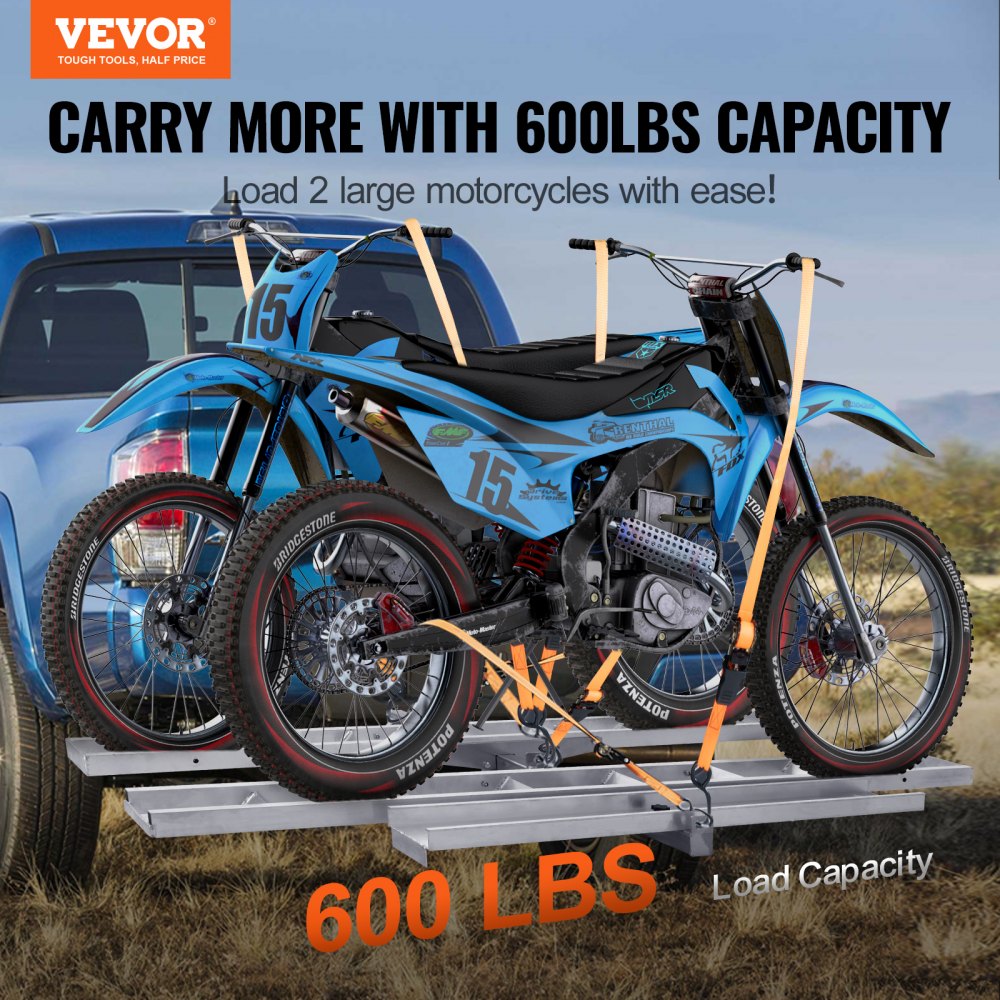 VEVOR Motorcycle Carrier, 2-Bike 600 LBS Aluminum Motorcycle Carrier Hitch Mount, Loading Ramp, Scooter Dirt Bike