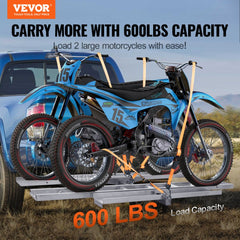 VEVOR Motorcycle Carrier, 2-Bike 600 LBS Aluminum Motorcycle Carrier Hitch Mount, Loading Ramp, Scooter Dirt Bike