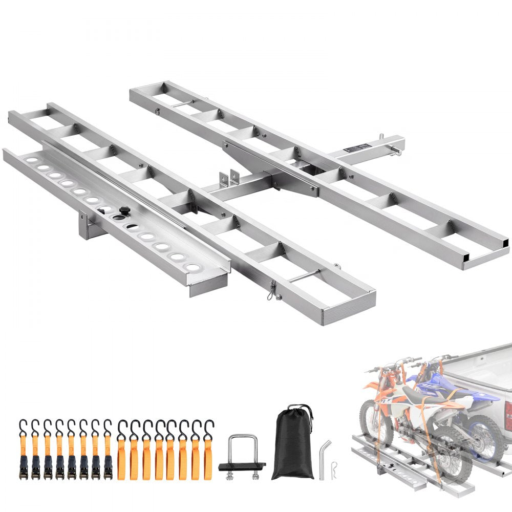 VEVOR Motorcycle Carrier, 2-Bike 600 LBS Aluminum Motorcycle Carrier Hitch Mount, Loading Ramp, Scooter Dirt Bike