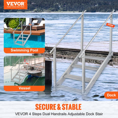 VEVOR Dock Ladder 4 Step, Dock Stairs 30''-38'' Adjustable Height, 500 lbs Load Capacity, Aluminum Pontoon Boat Ladder