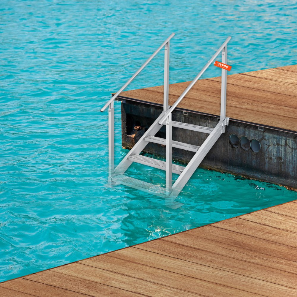 VEVOR Dock Ladder 4 Step, Dock Stairs 30''-38'' Adjustable Height, 500 lbs Load Capacity, Aluminum Pontoon Boat Ladder