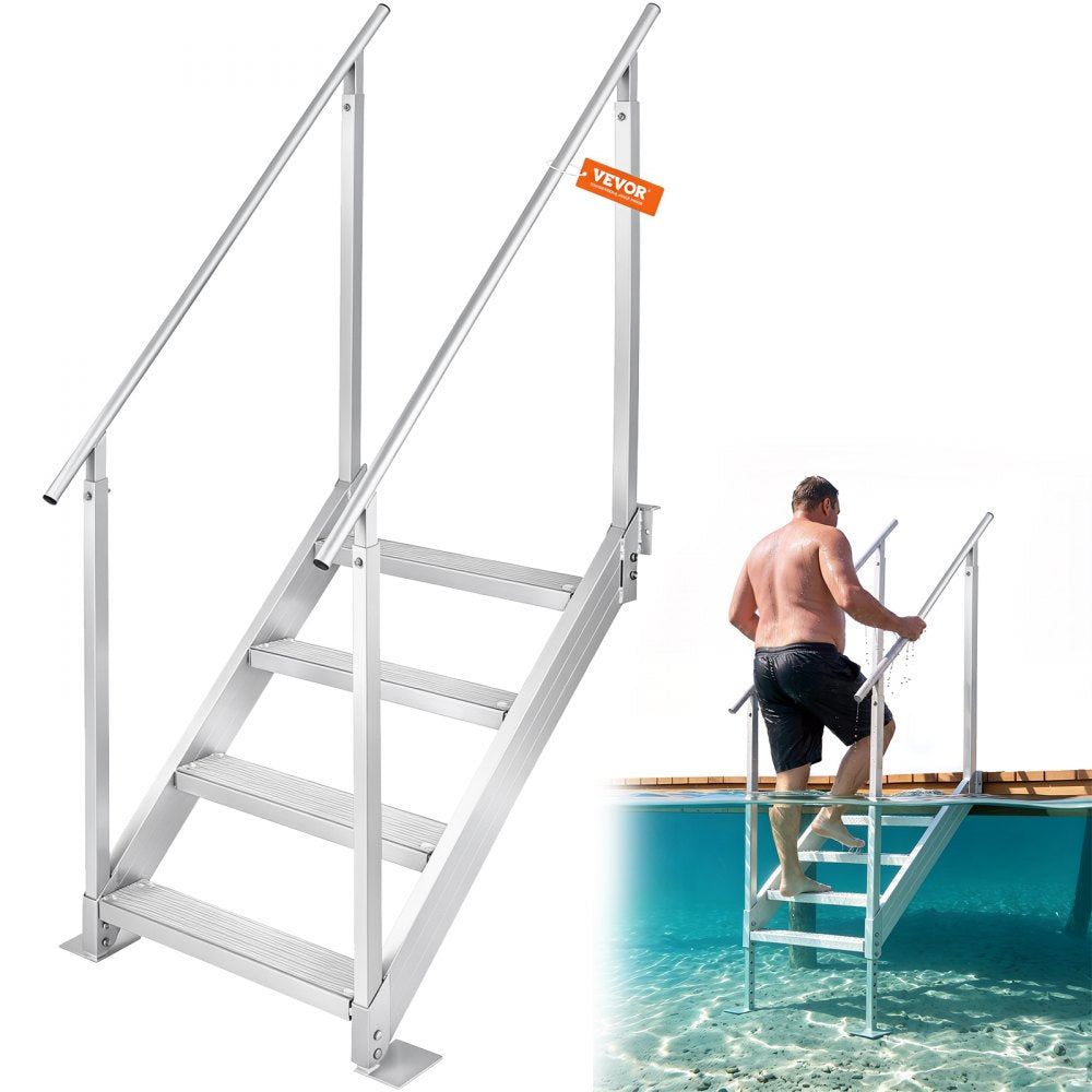 VEVOR Dock Ladder 4 Step, Dock Stairs 30''-38'' Adjustable Height, 500 lbs Load Capacity, Aluminum Pontoon Boat Ladder