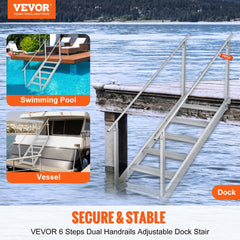VEVOR Dock Ladder, 43''-51'' Adjustable Height, 500 lbs Load Capacity, Aluminum Alloy 6 Steps Pontoon Boat Ladder with