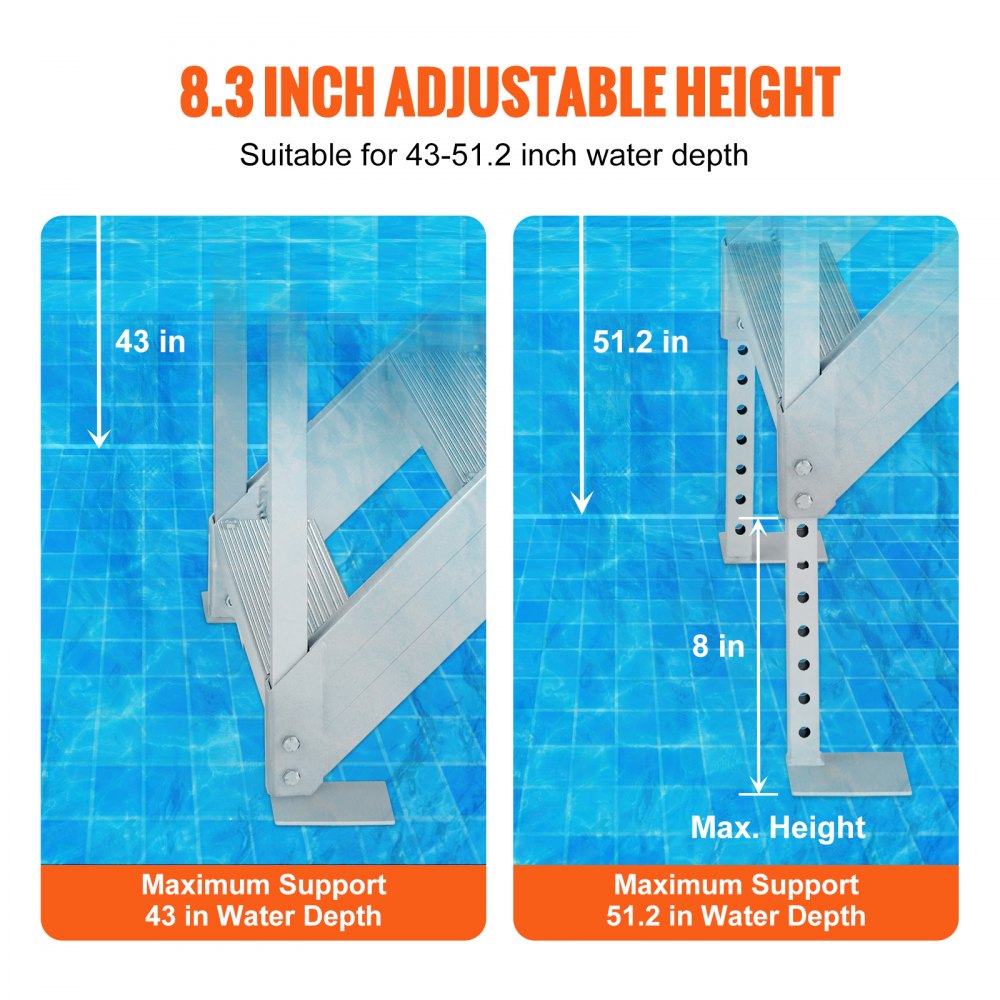 VEVOR Dock Ladder, 43''-51'' Adjustable Height, 500 lbs Load Capacity, Aluminum Alloy 6 Steps Pontoon Boat Ladder with