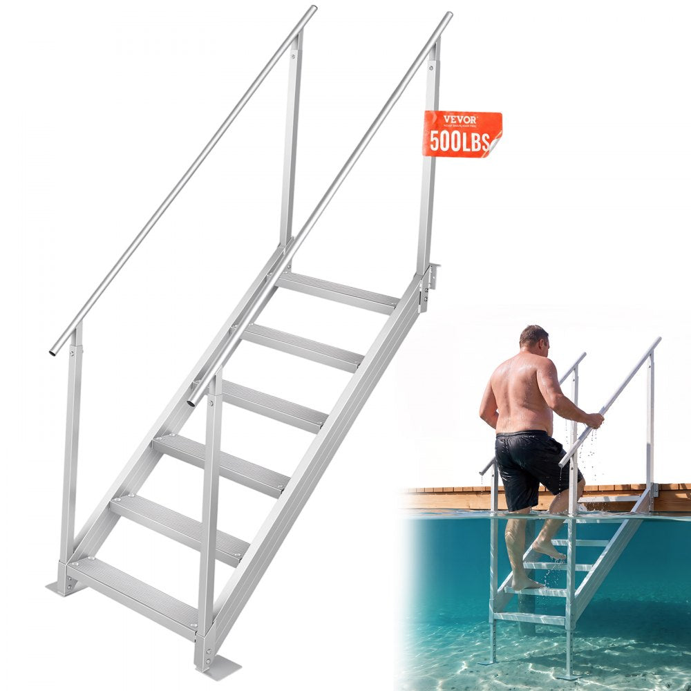 VEVOR Dock Ladder, 43''-51'' Adjustable Height, 500 lbs Load Capacity, Aluminum Alloy 6 Steps Pontoon Boat Ladder with