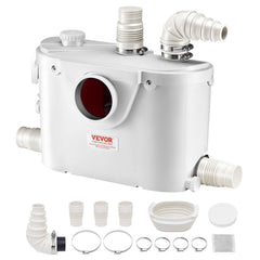 VEVOR Macerator Pump, 500W, 29 GPM Flow, 26 ft/8 m Head, Macerator Sewerage Toilet Pump with 4 Water Inlets, Waste